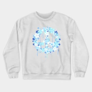 Peace symbol ( Peace sign ) with flowers on a blue background Crewneck Sweatshirt